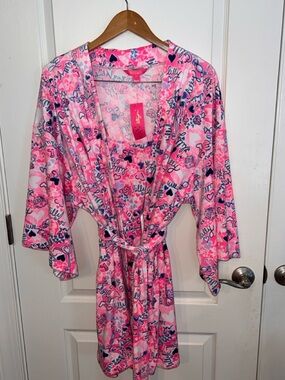 Lilly Pulitzer Elaine Be Mine Set: NWT Kimono Robe & Sleeveless Nightgown - HTF